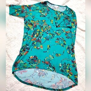 Lularoe Irma Tunic. Teal with Geometric Floral Deisgn. Size Medium